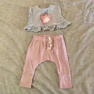 Jessica Simpson 0-3 Month strawberry crop top with leggings EUC